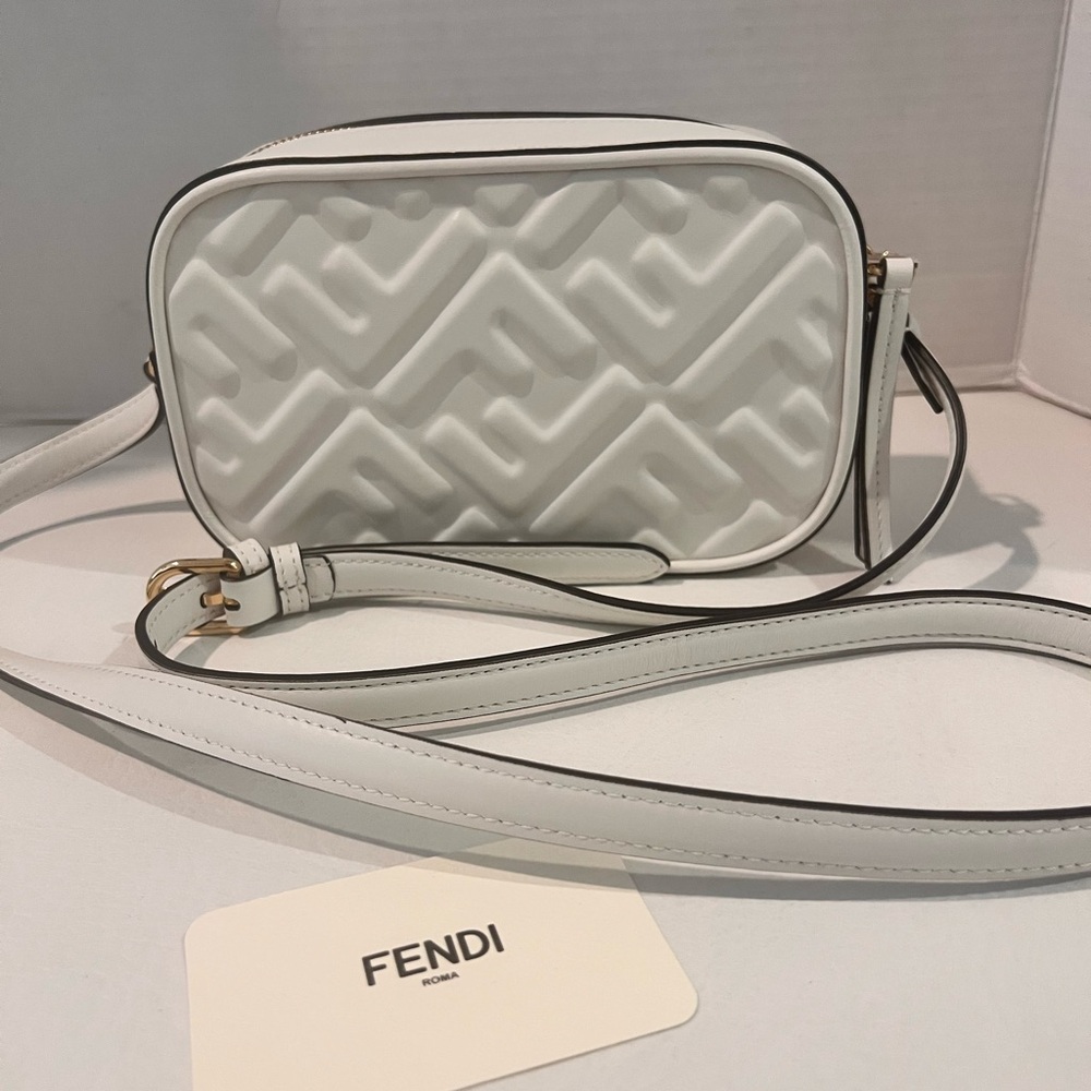 New Fendi white Cream Embossed Crossbody leather  Bag